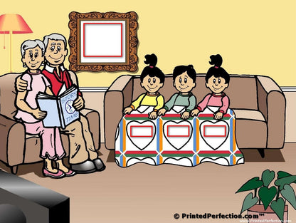 Grandparents Reading, Couple with 1 Boy, 2 Girls - NTT Personalized Snow Globe