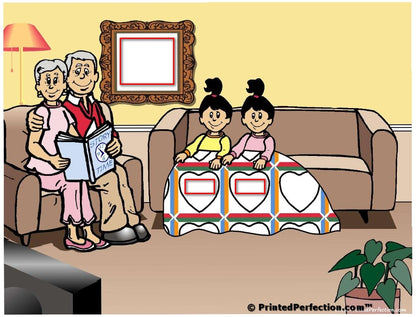 Grandparents Reading, Couple with 2 Girls - NTT Personalized Snow Globe