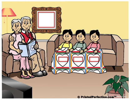 Grandparents Reading, Couple with 3 Boys - NTT Personalized Snow Globe