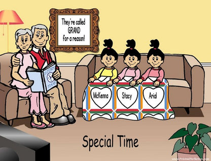 Grandparents Reading, Couple with 3 Girls - NTT Personalized Snow Globe