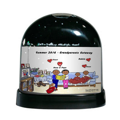 Grandpa & Grandma, 3 Grandchildren - Friendly Folks Personalized Snow Globe