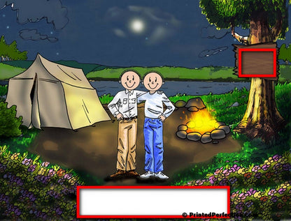 Camping,  Friends, 2 Males - Friendly Folks Personalized Snow Globe