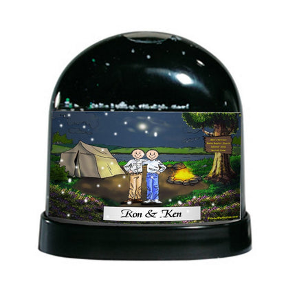 Camping,  Friends, 2 Males - Friendly Folks Personalized Snow Globe