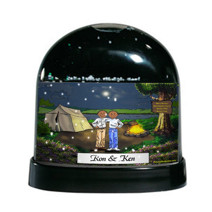 Camping,  Friends, 2 Males - Friendly Folks Personalized Snow Globe