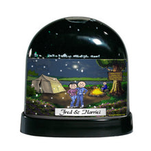 Camping, Couple with 1 Child - Friendly Folks Personalized Snow Globe