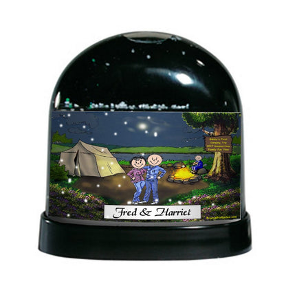Camping, Couple with 1 Child - Friendly Folks Personalized Snow Globe
