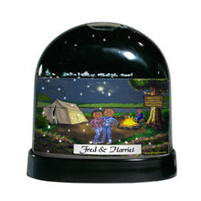 Camping, Couple with 1 Child - Friendly Folks Personalized Snow Globe
