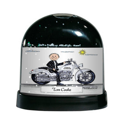 Motorcycle Lover (white bike), Male - Friendly Folks Personalized Snow Globe