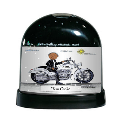 Motorcycle Lover (white bike), Male - Friendly Folks Personalized Snow Globe
