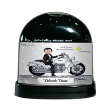 Motorcycle Lover (white bike), Female - Friendly Folks Personalized Snow Globe