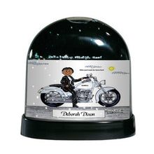 Motorcycle Lover (white bike), Female - Friendly Folks Personalized Snow Globe