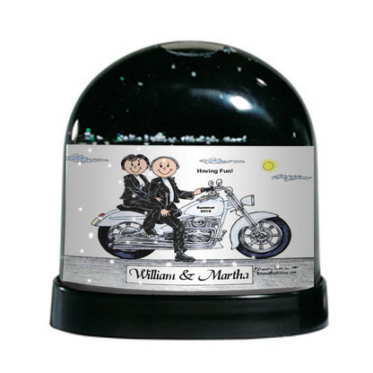 Motorcycle Lover (white bike), Couple - Friendly Folks Personalized Snow Globe
