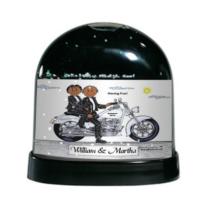 Motorcycle Lover (white bike), Couple - Friendly Folks Personalized Snow Globe