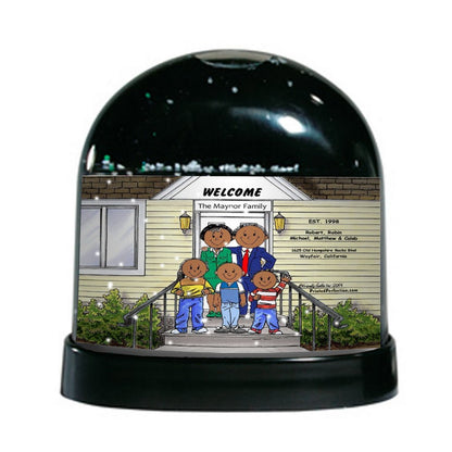 Family Home, Couple with 3 Boys - Friendly Folks Personalized Snow Globe