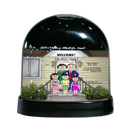 Family Home, Couple with 3 Girls - Friendly Folks Personalized Snow Globe