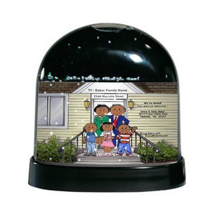Family Home, Couple with 2 Boys, 1 Girl - Friendly Folks Personalized Snow Globe
