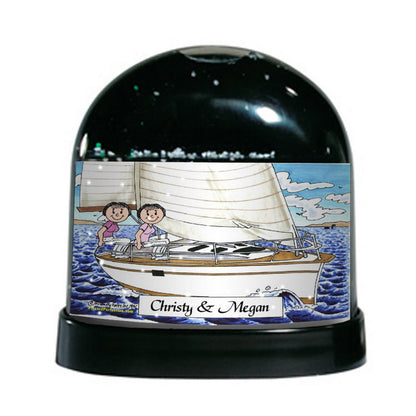 Sailing, Sailboat, Friends, 2 Females - Friendly Folks Personalized Snow Globe