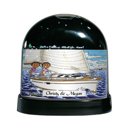 Sailing, Sailboat, Friends, 2 Females - Friendly Folks Personalized Snow Globe