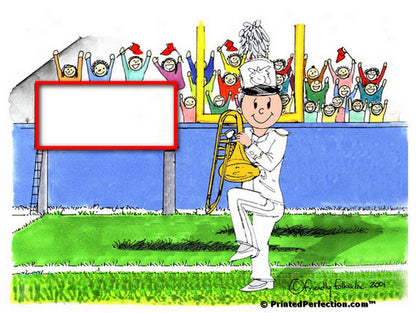 Marching Band, Trombone (white uniform), Male - Friendly Folks Personalized Snow Globe