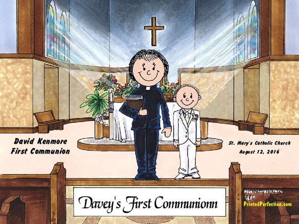 First Communion, Female Priest with Boy - Friendly Folks image 0