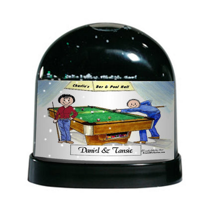 Pool Player, Billiards, Couple - Friendly Folks Personalized Snow Globe