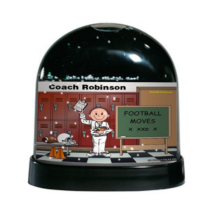 Coach, Football (white uniform), Male - Friendly Folks Personalized Snow Globe