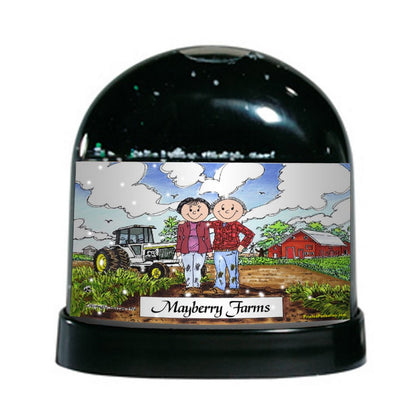 Farmer, Rancher Couple, (white tractor) - Friendly Folks - Snow Globe Gift