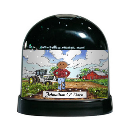 Farmer - White Tractor, Male - Friendly Folks Personalized Snow Globe