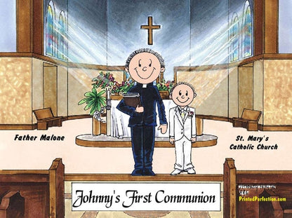 First Communion, Male Priest with Boy - Friendly Folks image 0