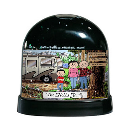 RV Lovers, Motorhome, Couple with 1 Boy - Friendly Folks Personalized Snow Globe