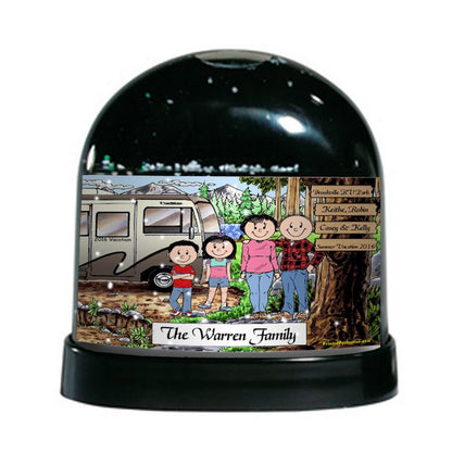 RV Lovers, Motorhome, Couple with 1 Boy & 1 Girl - Friendly Folks Personalized Snow Globe