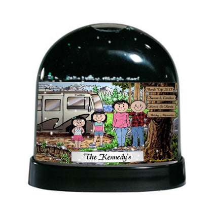 RV Lovers, Motorhome, Couple with 2 Girls - Friendly Folks Personalized Snow Globe
