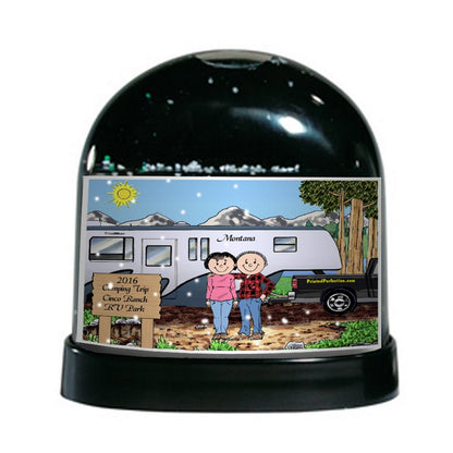 RV Lovers - Fifth Wheel Camper, Couple - Friendly Folks Personalized Snow Globe