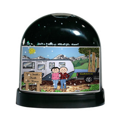 RV Lovers, Bumper Pull, Couple - Friendly Folks Personalized Snow Globe