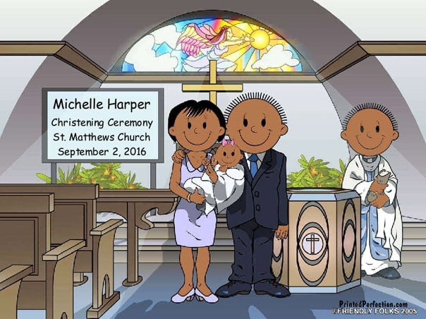 Baptism, Couple with Female Baby - Friendly Folks image 1