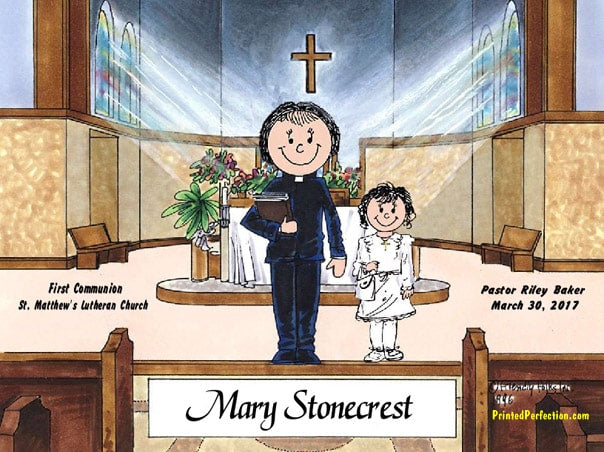 First Communion, Female Priest with Girl - Friendly Folks image 0