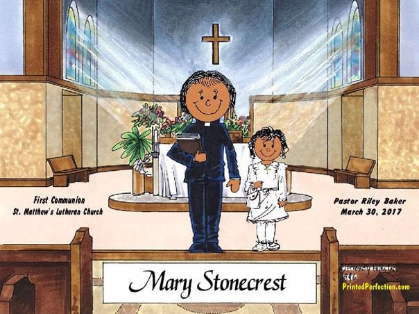 First Communion, Female Priest with Girl - Friendly Folks image 1