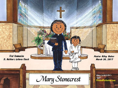 First Communion, Female Priest with Girl - Friendly Folks image 1