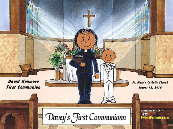First Communion, Female Priest with Boy - Friendly Folks image 1